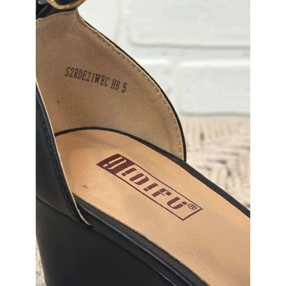 Didifu Ankle Strap Wedge Sandals Black Open Toe Size 5